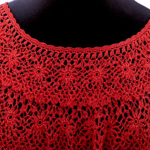 BOSTON PROPER Salsa CROCHET Ruffle Top RED Med